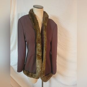 Faux Fur Trimmed Jacket Size 14